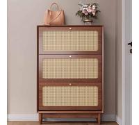 KaBuea Scarpiera con 3 cassetti ribaltabili, scarpiere in rattan per ingresso, armadio organizer per scarpe slim autoportante da fattoria con gambe, legno