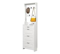 KaBuea Scarpiera stretta bianca per ingresso Scarpiera semplice indipendente in legno massello Organizzatore di stoccaggio con ripiano appendiabiti, 3 cassetti ribaltabili, cassetto portaoggetti, p