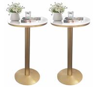KaBuea Set di 2 tavoli da bar rotondi, tavoli da pub/caffè con base in metallo, mobili da pranzo da bistrot per cocktail da cucina domestica, facile da montare (oro)