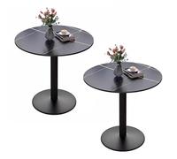 KaBuea Set di 2 tavoli da cucina da caffè, effetto marmo bianco e nero, tavolo da pranzo pedale in stile mid-century, 60-80 cm