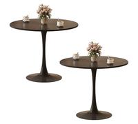 KaBuea Set di 2 Tavoli da Pranzo Rotondi, Tavolo per Tempo Libero in Stile Mid-Century con Base a Pedistallo in Design Tulipano per Casa Cucina Ufficio Piccole Stanze, Bianco/Nero