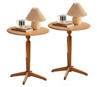 KaBuea Set di 2 Tavoli da Terra Rotondi - Piccolo Tavolo Laterale in Legno - Tavoli in Design Retro Country per Camera da Letto e Soggiorno, Altezza 60 cm
