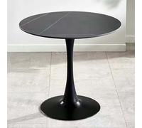 KaBuea Set di 2 Tavoli Rotondi Neri, Tavolo da Pranzo con Texture in Marmo, Tavolo Rotondo da Cucina Stile Mid Century, Tavolo da Caffè per Soggiorno, 60 cm