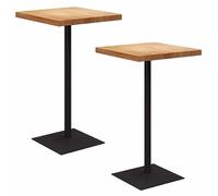 KaBuea Set di 2 tavolini quadrati stabili (altezza 105 cm) - Piano in legno massello, supporto e base in metallo nero, ideali per bar domestici, caffetterie, angoli pranzo, appartamenti