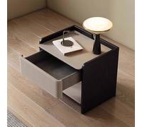 KaBuea Solid Wood Black Nightstand with 1 Drawer - Open Storage, Scratch-Proof Faux Leather, Tool-Free Setup for Small Bedrooms(40cm)