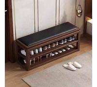 KaBuea Solid Wood Shoe Bench with Multi-Layer Walnut Shoe Rack & Black Faux Leather Cushion, Space-Saving for Entryway Hallway(120cm)