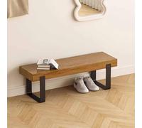 KaBuea Space-Saving Retro Shoe Bench, Solid Wood Construction & Black Metal Legs for Entryway Home(B,80cm)