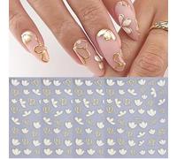 Kabwea 4 Adesivi per Unghie Glitter con Petali a Tre Foglie, Adesivi per Unghie Pasquali, Adesivi per Unghie, Nail Art