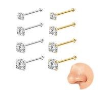 Kabwea 8 Pezzi 316L Piercing al Naso, Piercing Nasale, Piercing Helix, Piercing al Setto, Piercing al Naso, 1.5mm, 2mm, 2.5mm, 3mm (Acciaio e Oro)