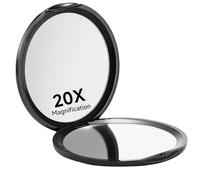 Kabwea Schwarz Specchio tascabile compatto con ingrandimento 1X/20X, ideale per viaggi, specchio ingranditore 20x, specchio da viaggio, specchio cosmetico