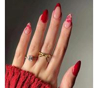 Kabwea Set di 24 unghie per San Valentino, con labbra rosse e mandorla a forma di mandorla, Valentine press on nails set, San Valentino, stampa sulle unghie (Jelly)
