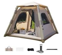 Kabxhueo Tenda gonfiabile per campeggio 4 persone, Tenda da campeggio gonfiabile con pompa, Glamping Tenda per famiglia 4 stagioni, impermeabile per esterni, con finestra e porte in rete