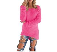 Kabxryaclo Maglione da donna in mohair lavorato a maglia a maniche lunghe con scollo rotondo, Fucsia, 44-46