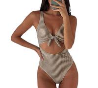 KACCDE Costumi da bagno congiunti dal design classico a scacchi comodi in tessuto elasticizzato con scollo a V costumi da bagno per donna controllo del ventre costumi da bagno da spiaggia