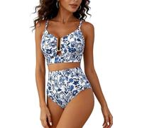 KACCDE Set tankini floreale a vita alta con linea a U, comodo costume da bagno in tessuto di poliestere per donne nuoto e vacanza al mare petto imbottito top da bagno con pantaloncini