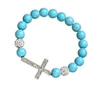 KACCDE Unisex elastico turchese perline 10 mm pietre crocifisso simbolo regolabile spirituale polso accessorio per donne uomini unisex elastico turchese perline, Misura unica, come descritto