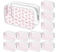 Kacctyen 12 trousse per cosmetici con fiocco rosa, in PVC, trasparente, con cerniera, idea regalo per donne, feste di compleanno, addio al nubilato