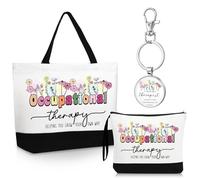 Kacctyen 3 Pz Regali di Terapia Occupazionale Fine Motor Promoter Tote Bag Mental Healthy Makeup Bag OT Cosmetic Bag Psicologia Apprezzamento Portachiavi OT Regali per Donne Terapisti Compleanno,