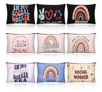 Kacctyen 9 borse per il trucco con fiocco rosa, borse preppy, borse cosmetiche alla moda, sacchetti regalo con cerniera, per donne e ragazze, accessori da viaggio, Multicolore, Assistente sociale