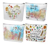 Kacctyen Confezione da 4 borse cosmetiche da viaggio italiane per donne a tema città borsa per il trucco con cerniera souvenir italiano regali per amanti dell'Italia viaggiatori donne ragazze