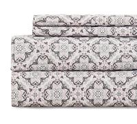 KACEMOO Set di lenzuola per letto California king size, 4 pezzi, con stampa floreale, beige, stile bohémien, con tasca profonda, lussuoso, morbido, traspirante, ipoallergenico, non fa pieghe, per la