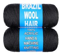 Kachanaa 2 rotoli di filato di lana brasiliana nera naturale per trecce jumbo acrilico per lavoro a maglia a mano per morbide extension di capelli finti loc dea locs senegalese Twist Crochet capelli