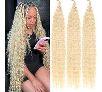 Kachanaa Confezione da 7 extension per capelli biondi pre-separate, ondulate profonde, per trecce da dea fiume, 76 cm, capelli sintetici all'uncinetto, per trecce Boho Box / 613#