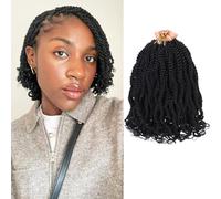 Kachanaa Extension di capelli senegalesi intrecciati all'uncinetto, 15,2 cm, confezione da 8, sintetici, corti, pre-loop, per bambini, con estremità ricce, colore nero naturale avana