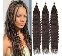 Kachanaa Extension di capelli sintetici all'uncinetto, 61 cm, per trecce bohémien, per sopracciglia scure, pre-separate, ondulate profonde, per trecce da dea, 61 cm, 4#
