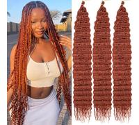 Kachanaa Extension di capelli sintetici da 76,2 cm, all'uncinetto, per trecce bohémien, confezione da 3 extension per capelli ricci con onde profonde color rame rosso, per trecce da dea, 350#