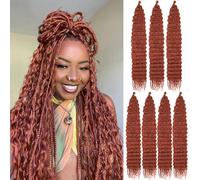 Kachanaa Extension per capelli con onde profonde da 61 cm, per trecce da dea, confezione da 7 pezzi, pre-separate, con onde oceaniche, sintetiche, color rame rosso, per trecce boho, 350#