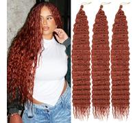 Kachanaa Extension per capelli pre-separate da 61 cm, per trecce bohémien, confezione da 3 pezzi, capelli sintetici all'uncinetto, rame rosso, per trecce da dea, 350#