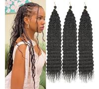 Kachanaa Extension per capelli sintetici pre-separate, 45,7 cm, colore nero, ondulate profonde, per trecce da dea, confezione da 3 pezzi, per trecce a scatola, 1B#