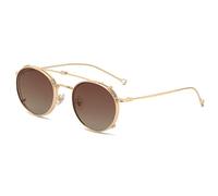 kachawoo Occhiali da sole polarizzati rotondi uomini UV400 lente clip su occhiali da sole donne montatura in metallo occhiali Flip Up, oro con marrone, L