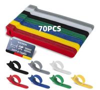 KACNON 70 Pezzi Fascette Cavi Riutilizzabili, 150 x 12 mm Stringicavo Regolabili in Nylon, Cinghie per Cavi Multiuso, per Casa, Ufficio e Giardino -7 Colori Misti