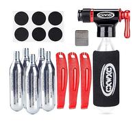 Kadacha Kit di gonfiaggio CO2 con cartucce filettate 5x16g CO2 - Valvole Presta e Schrader compatibili - Pompa CO2 portatile per pneumatici bici con multi-attrezzo per bicicletta e kit di riparazione