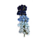 KADADSA 50 piccole rose artificiali miste di colore blu scuro e celeste in cinque colori, fiori di carta di gelso 15-24 mm, fiori per matrimoni e scrapbooking (20-24 mm/50 pezzi)