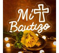 KADAFAGO Mi Bautizo - Targa al neon per decorazioni battesimali, God Bless, luce al neon, per accessori per baby shower, regalo di battesimo, decorazione, ragazza, ragazzo, festa di compleanno