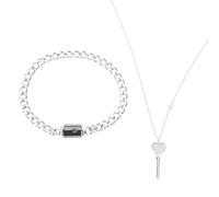 Kadagg 2 Pezzi Collana con Ciondolo Chiave a Cuore Bracciale con Lucchetto in Acciaio Inossidabile Coppia di Moda Bracciale Collana Gioielli per Donna Uomo Acciaio Inossidabile