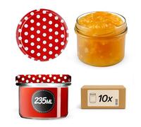 KADAX 10 barattoli per conserve con coperchio a vite, vasetti da 235 ml fi82, piccoli barattoli per marmellate con coperchio, barattoli ermetici da regalare, barattoli a vite (rosso a pois)