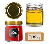 KADAX 10 mini bicchieri da 40 ml con coperchio a vite fi 43 mm, barattoli per conserve, spezie con coperchio, vasetti per prova, barattoli per marmellata, piccoli vasetti per miele (10 pezzi, coperchi