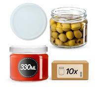 KADAX 10 vasetti per conserve con coperchio a vite, vasetti per marmellata 330ml, vasetti per conserve per marmellate, confetture, miele, vasetti con chiusura a vite (Bianco)