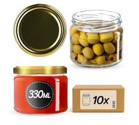 KADAX 10 vasetti per conserve con coperchio a vite, vasetti per marmellata da 330 ml, vasetti per conserve per marmellate, confetture, miele, vasetti con chiusura a vite (Oro)