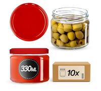 KADAX 10 vasetti per conserve con tappo a vite, per marmellate, miele, vasetti con tappo a vite (rosso)