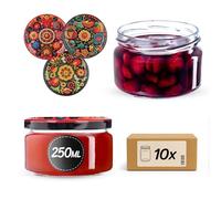 KADAX 10 vasetti per conserve da 250 ml con coperchio a vite fi82 mm, per dessert, marmellate con coperchio Twist-Off, ermetici e lavabili in lavastoviglie, vetro a pareti spesse (fiori colorati, 10