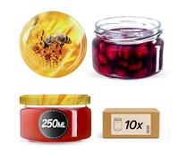 KADAX 10 vasetti per conserve da 250 ml, con coperchio Twist-Off fi82, per dessert, ermetici e lavabili in lavastoviglie, vetro a parete spessa, selezione di tappi a vite (api)