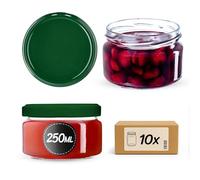 KADAX 10 vasetti per conserve da 250 ml, con coperchio Twist-Off fi82, per dessert, ermetici e lavabili in lavastoviglie, vetro a parete spessa, scelta di tappi a vite (verde)