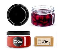 KADAX 10 vasetti per conserve da 250 ml, con coperchio Twist-Off fi82, per dessert, ermetici e lavabili in lavastoviglie, vetro a parete spessa, scelta di tappi a vite (nero)