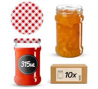 KADAX 10 vasetti per conserve da 315 ml con tappo a vite fi66 mm per miele, dessert, marmellate | Barattoli ermetici, barattoli, barattoli per confetture, barattoli di miele (10 pezzi, a quadretti