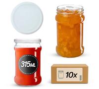 KADAX 10 vasetti per conserve da 315 ml con tappo a vite fi66 mm per miele, dessert, marmellate | Barattoli ermetici, barattoli per conserve rotondi, barattoli per miele, 10 pezzi, colore bianco